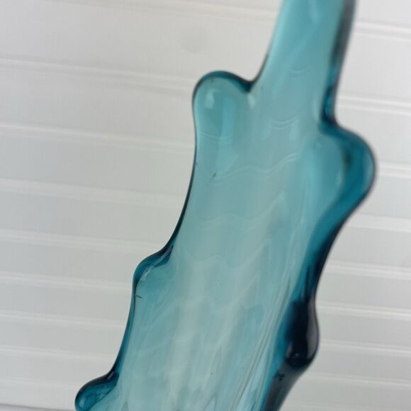 Vintage LE Smith Peacock Blue Column Ribbed Paneled Swung Glass Vase 20.5" MCM - Picture 8 of 13